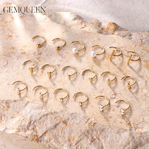 14K Gold Huggie Half Hoop Earrings Cartilage Helix Open Hugging Earrings for Women | 9 Pairs Hypoallergenic 316L Stainless Steel Jewelry Set with 5A CZ Pearl Heart Star Bar Dot Ball2