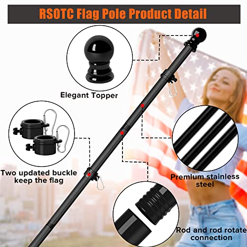 Rsotc FLAG-01 Poles For Outside House 6Ft Stainless Steel Metal Black Flag Pole Kit Tangle Free Residential Heavy Duty thumb #2