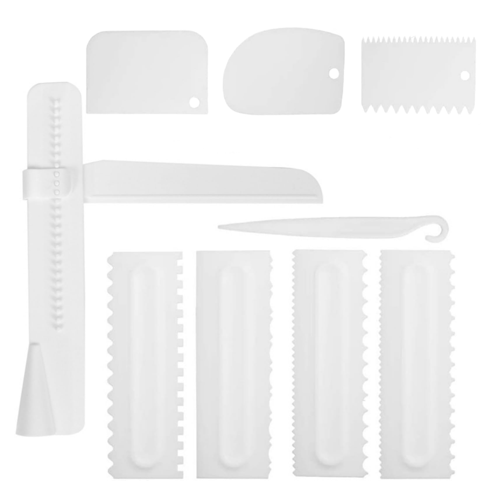 9 Pcs Cake Scraper Set Cake Edge Scraper Cutters with Adjustable Butter Smoothing Cream Scraper Tool Cake Decorating Comb Icing Smoother for Cake Cream Baking Decorating (White)