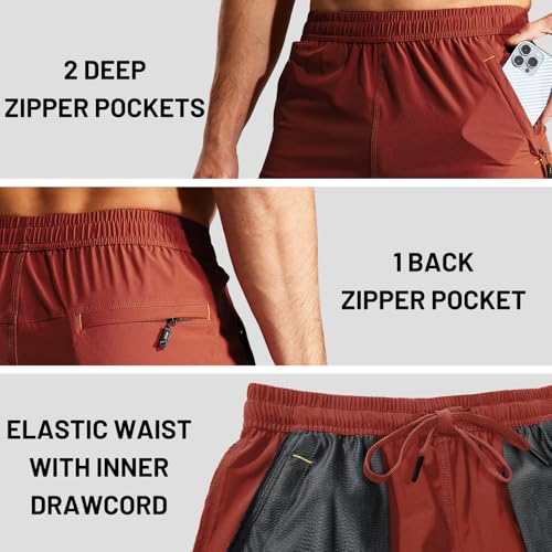 Image of MIER Men's Quick Dry Running Shorts with Zipper Pocket Elastic Waist Athletic Workout Exercise Shorts