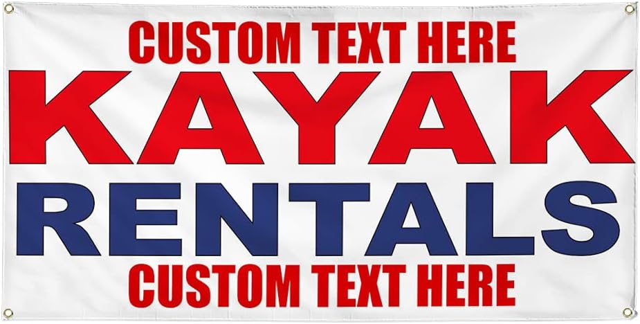 Custom Vinyl Banner Multiple Sizes Kayak Rentals Red Blue B2 Rentals Outdoor Weatherproof Industrial Yard Signs 4 Grommets Personalized Text Here 16x40Inches