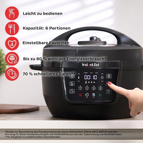 Instant Pot Multicuiseur XL 7,1 l 7 en 1 Smart Cooker – Autocuiseur, mijoteuse, cuiseur à riz, poêle à sauter, yaourtière, cuiseur vapeur et chauffe-plat, noir – Image 3