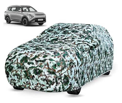 Image of Auto Hub Car Cover Compatible with Kia Carens Clavis with Mirror Pocket, Soft Cotton Lining, Carens Clavis Car Cover Waterproof - Forest Look