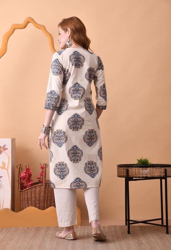 Image of Daevish Cotton Floral Printed Casual Straight Kurta for Women | Women Formal Kurta