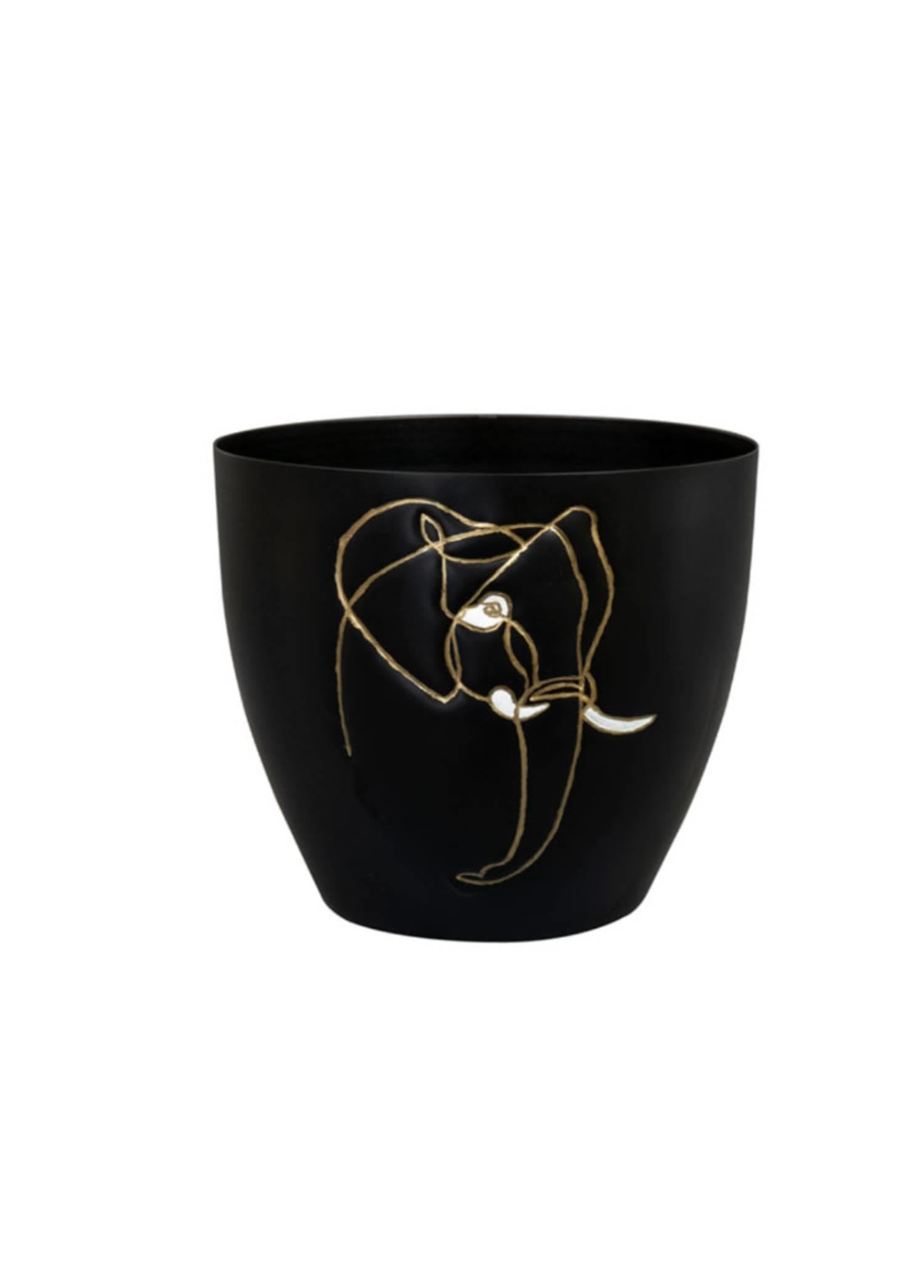 Ter Steege Lea Fil Desenli Siyah Metal Saksı Çap 13Cm Yükseklik 14Cm