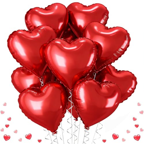 Balões de coração vermelho, 12 unidades balões de papel de alumínio, balão de coração de casamento vermelho, balões de hélio em forma de coração para o dia dos namorados, casamento, festa de