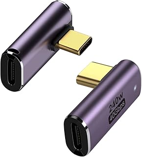 Poihiom USB4 90 Degree USB C Adapter,Right Angle USB C to USB C Adapter USB C Male to USB C Female Extender,Thunderbolt 4 40Gbps 240W Type C Adapter for MacBook,iPad,Docks,Quest,Steam Deck(2Pack)