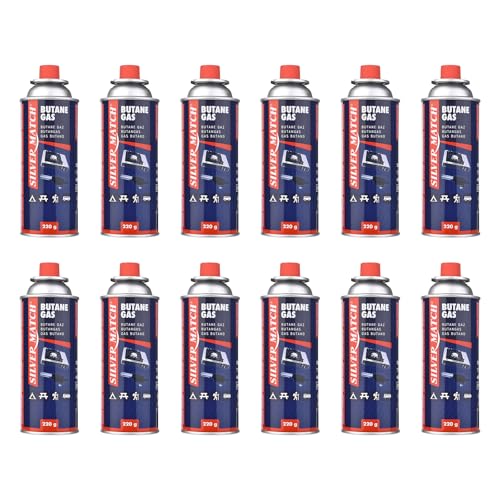 HIBRON Silver Match Lot de 12 cartouches de gaz butane 220 g pour réchauds et brûleurs, compatible avec CP250 et la plupart des réchauds de camping HIBRON Silver Match Lot de 12 cartouches de gaz butane 220 g pour réchauds et brûleurs, compatible avec CP250 et la plupart des réchauds de camping