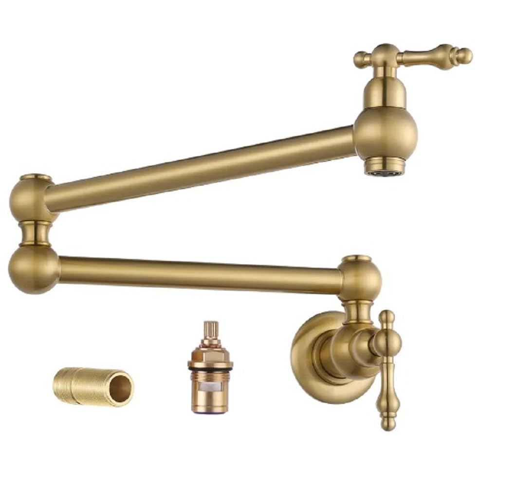 Aqua Wavy Pot Filler Faucet Wall Mount Solid Brass Gold Kitchen Faucet 2 Handles with Single Hole Double Joint Swing Arm Kitchen Faucets for Kitchen Restaurant (B0CDVH8R39) Amazon Price History, Amazon Price Tracker