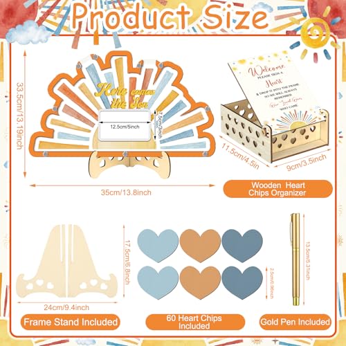 Image of Wenqik 63 Pcs Here Come the Son Baby Shower Guest Book Alternatives Set Baby Shower Decorations with Photo Frame Sonogram Frame Keepsake 60 Wood Slices Guest Book for Birthday
