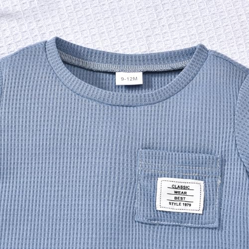 Toddler Baby Boy Summer Clothes Solid Color Waffle Short Sleeve T-shirt Shorts Set Infant Summer Outfit 2pcs4