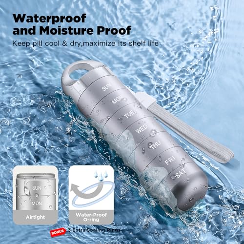 Image of Zannaki Metal Travel Pill Organizer, Portable Waterproof Weekly Pill Box, Large Aluminum Alloy Pill Case Container, BPA Free 7 Day Daily Medicine Organizer Holder for Vitamin, Fish Oil, Supplement
