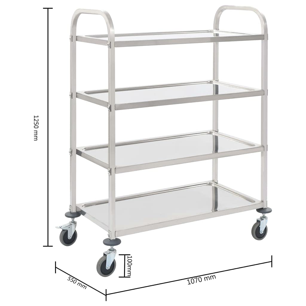 Generico Carrello da Cucina a 4 Livelli 107x55x125 cm in Acciaio Inox,Carrelli e Isole,Carrelli da cucina-50916