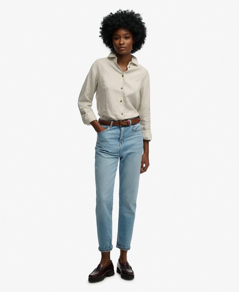 Superdry Damen Premium Leinenhemd im Boyfriend-Stil
