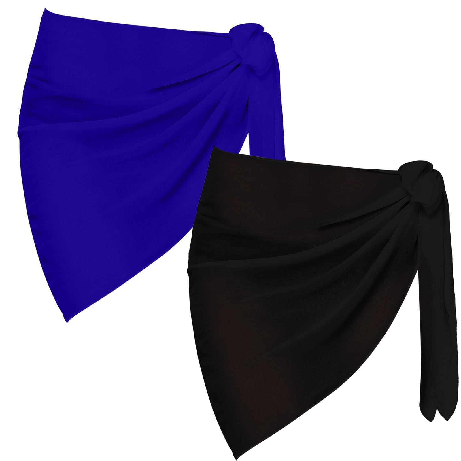Risipu Women's A - Black+Royal Blue 2 Pieces Sarong Coverups For Bathing Suit Wrap Swimsuit Skirt Bikini Swimwear Chiffon Cover Up Beach Accessories (A - Black+Royal Blue)