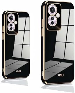 جراب حماية من السيليكون لموبايل اوبو رينو 11F إطار مطلي بالكهرباء ذهبي موبايل رفيع وناعم البولي يوريثين الحراري ناعم ومقاوم للصدمات غطاء واقي ممتص المعز أسود