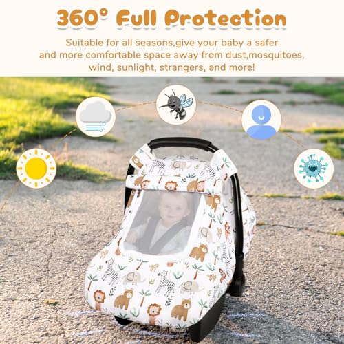 Image of Baby Car Seat Cover, Windproof Carseat Cover for Infant Girls, Infant Warm Carseat Canopy with Double Layer Fabric for Winter, Compatible with Most Baby Car Seat, Animals