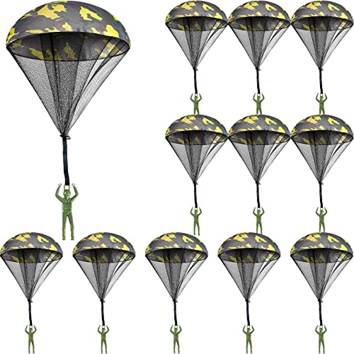 12 Pcs Parachute Toys Parachute Men Toys for Teens Hand Military Throwing Outdoor Toys Army Men Flying Toys Accessories Camo Army Action Figures Parachute Toys for Boys and Girls