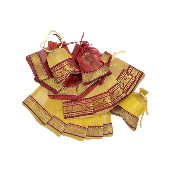 Moira 30 pcs 5X7 inch Small SizeGolden & Maroon Tissue Silk Border Potli for Gifting, Jewellery Storage, Shagun, Coin Packing