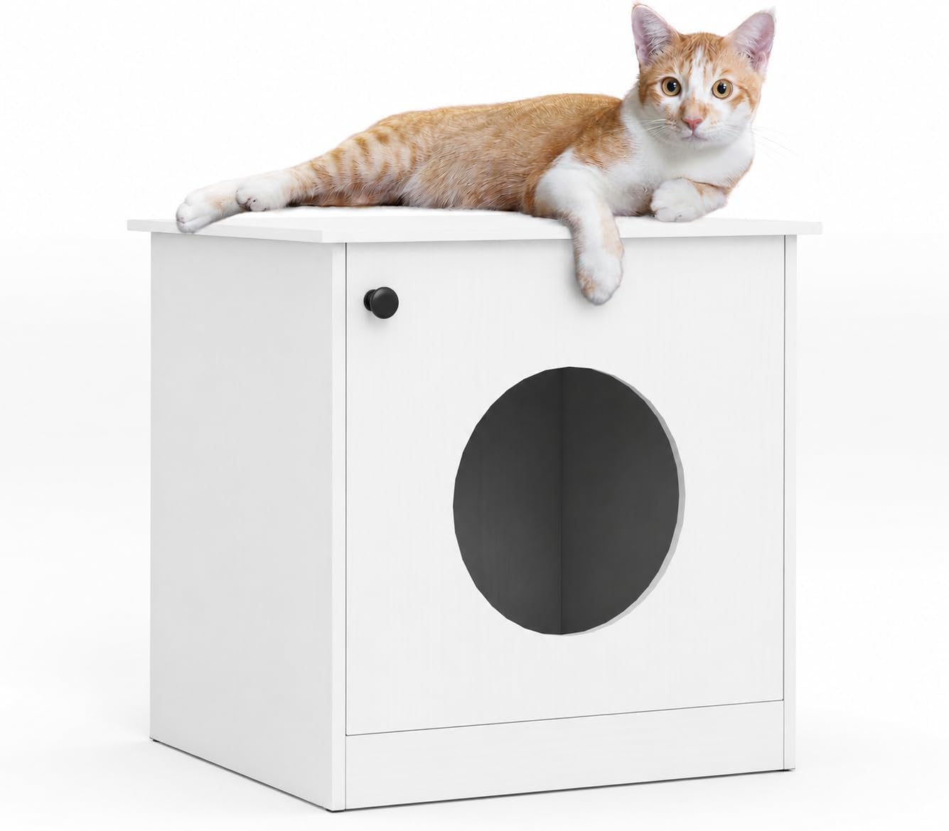 Cat Litter Box Enclosure Furniture, Hidden Litter Box Cabinet with 10" Entrance, Wood Cat Litter Furniture, Enclosed Cat Box Side Table or Nightstand for Living Room and Bedroom