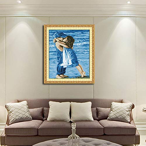 Kit Mezzo Punto Ricamo Arte Fatta a Mano Fai da Te Ricamo Punto Croce Ricamo Stampato Kiss Bacio Abbraccio Sea Childhood Cross-Stitching Set Decorazione della casa Punto Croce Kit