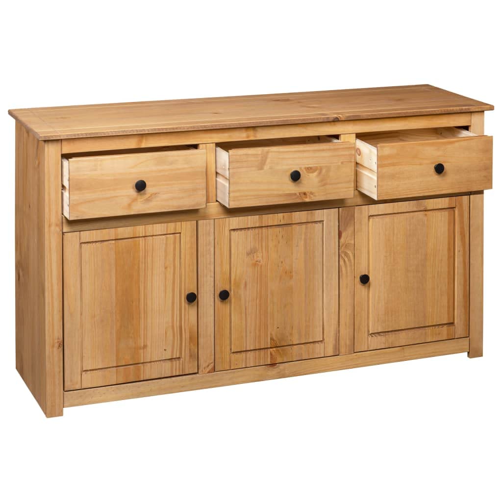 Aparador 135 x 40 x 80 cm de pino macizo Panamá para cocina, pasillo y salón, diseño moderno de madera con 3 cajones y 3 puertas, estable y ahorra espacio