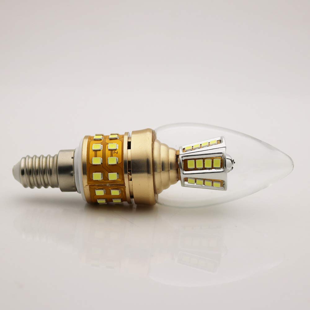 Juego de 12 bombillas LED de bajo consumo (9 W, E14, sustituye a una bombilla de 80 W, 6000 K, ángulo de emisión de 270°), diseño de vela