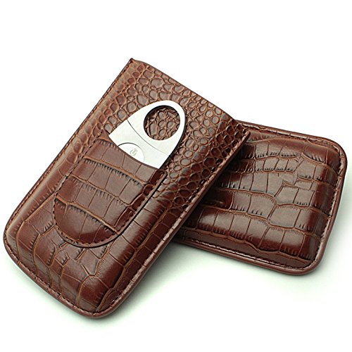 Cigar Case Travel - Cutter Included - Leather 3 Colors (Brown) - Thumbnail 2