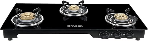 Faber Magic Glass Top 3 Burner Gas Stove | Brass Burners | 1 Jumbo, 1 Medium & 1 Small Burner | Powder Coated Round Pan Support | Manual Ignition |…