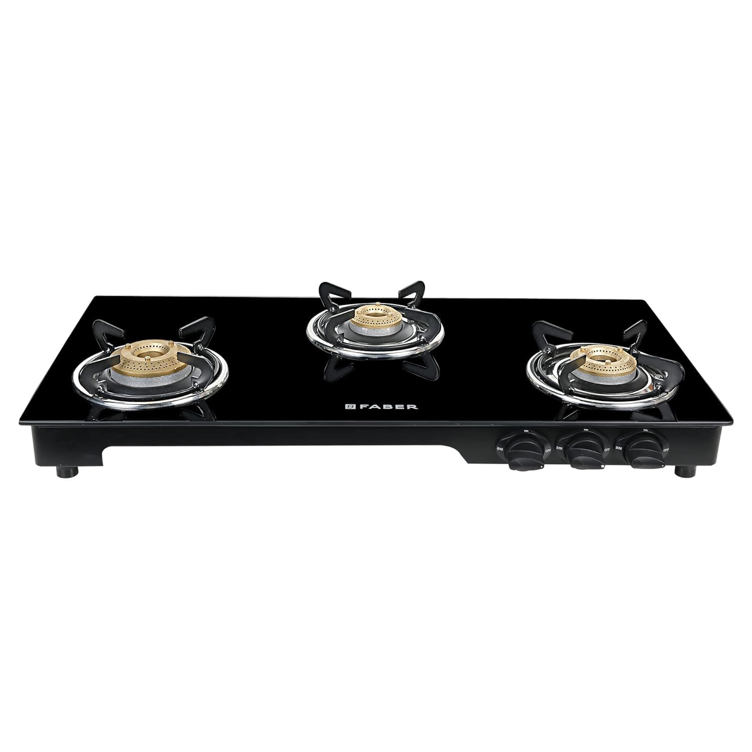 Magic Glass Top 3 Burner Gas Stove | Brass Burners | 1 Jumbo, 1 Medium & 1 Small Burner | Powder Coated Round Pan Support | Manual Ignition | Black Finish | Hob Cooktop Magic 3BB BK