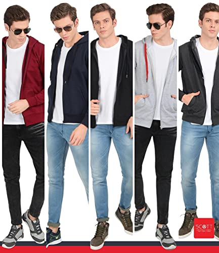 Image of Scott International Men's Solid Cotton Hoodies for Men, Trendy and Comfortable Sweatshirts for Men, Stylish Winter Wear with Hood and Pockets, Fashionable Hooded Sweatshirts