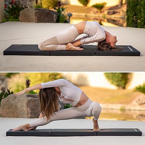 Image of Kobo Three Fold Folding Exercise Mat with Carrying Handles for Multi Purpose for Yoga, MMA, Gymnastics and Home Gym Protective Flooring Mat (180 CM X 60 CM X 51 MM)