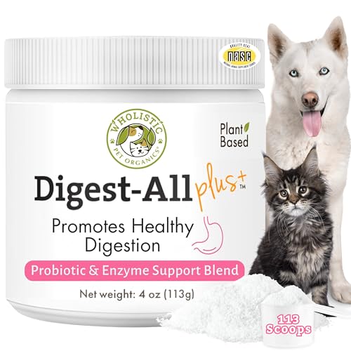 Wholistic Pet Organics Probiotics for Dogs with Digestive Enzymes & Prebiotic Fiber - 4 Oz - Daily Cat & Dog Probiotics for Digestive Health, Anti Diarrhea & Gut Support - Cat Probiotic - 113 Scoops