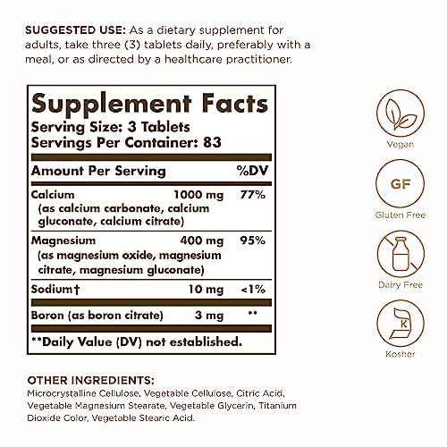 image for Solgar Calcium Magnesium Plus Boron - 250 Tablets - Non-GMO, Vegan, Gl
