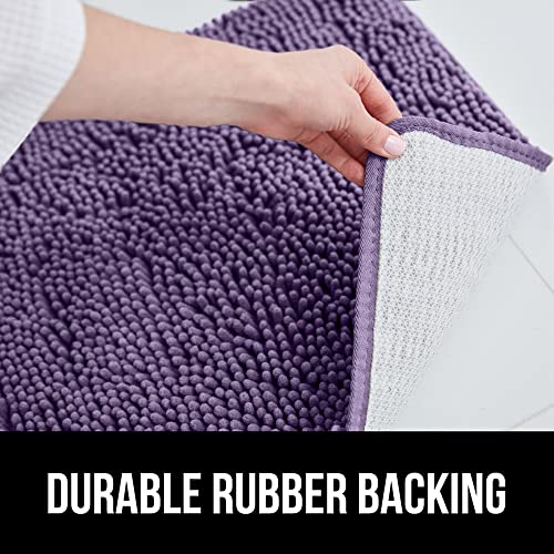 Image of Gorilla Grip Shaggy Chenille Square U-Shape Contoured Mat for Base of Toilet, 22.5x19.5 Size, Machine Wash and Dry, Soft Plush Absorbent Contour Carpet Mats for Bathroom Toilets, Purple