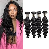 DONG H hair Loose Deep Wave Bundles 100% Unprocessed Peruvian Virgin Human Hair Bundles Loose Wave Bundles Wet and Wavy 4 bundles Human Hair Natural Color Hair Extensions (18' 20' 22' 24', 4 Bundles)