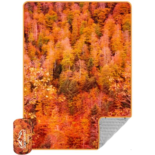 STANDERECT Outdoor Camping Blanket, Warm Thick Blanket with Polar Fleece Packable Down Wearable Camp Blankets with Snap Buttons Soft Puffy Camping Qui