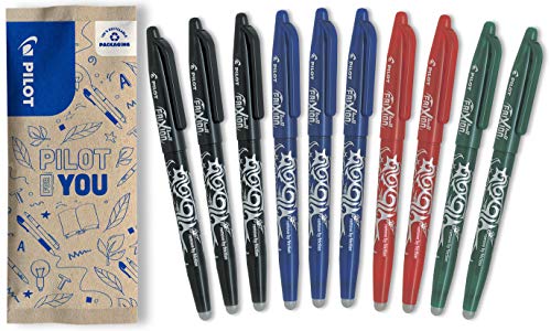 PILOT   Caja de 10 FriXion Ball   Bolígrafo Borrable con Tinta Termosensible   Bolígrafo Rollerball Recargable   3 Negro, 3 Azul, 2 Verde, 2 Rojo   Punta Media