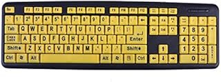 HDE Large Print Keyboard Wired Large Letter Key Keyboard USB Keyboards for Visually Impaired (Yellow Keys)