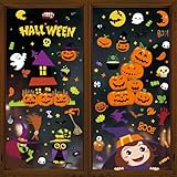 SULOLI Adesivi per Finestre Halloween,8 Fogli Vetrofanie per Finestre Riutilizzabile,Stickers Multicolore,Decorazione Casa Zucca,Scheletro,Pipistrello,Fantasma