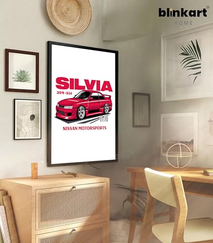 Image of BLINKART Nissan Silvia S15 CarFramed Posters Gift Items Boys Room Wall Decoration Bedroom Office Studio Synthetic Wood Frame & Acrylic Glass Ready to Hang - 18x12 Inch, (A4 Size) - CAR-173