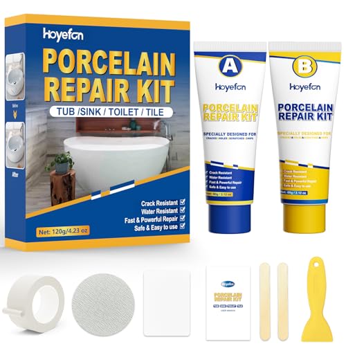Porcelain Repair Kit White,Tub Chip and Bathtub Repair Kit for Chips, Cracks, Scratches, Rust, Holes on Tubs, Sinks, Tiles, Toilet, Ceramics, Fiberglass, Enamel, Acrylic