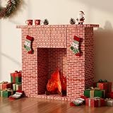 Fullhawl Christmas Cardboard Fireplace 35.5x29x8 Inch Cardboard Fireplace Backdrop with fire Flame Prop 3D Life Size Corrugated Cutout Standup for Christmas Party Background Decorations (Red)