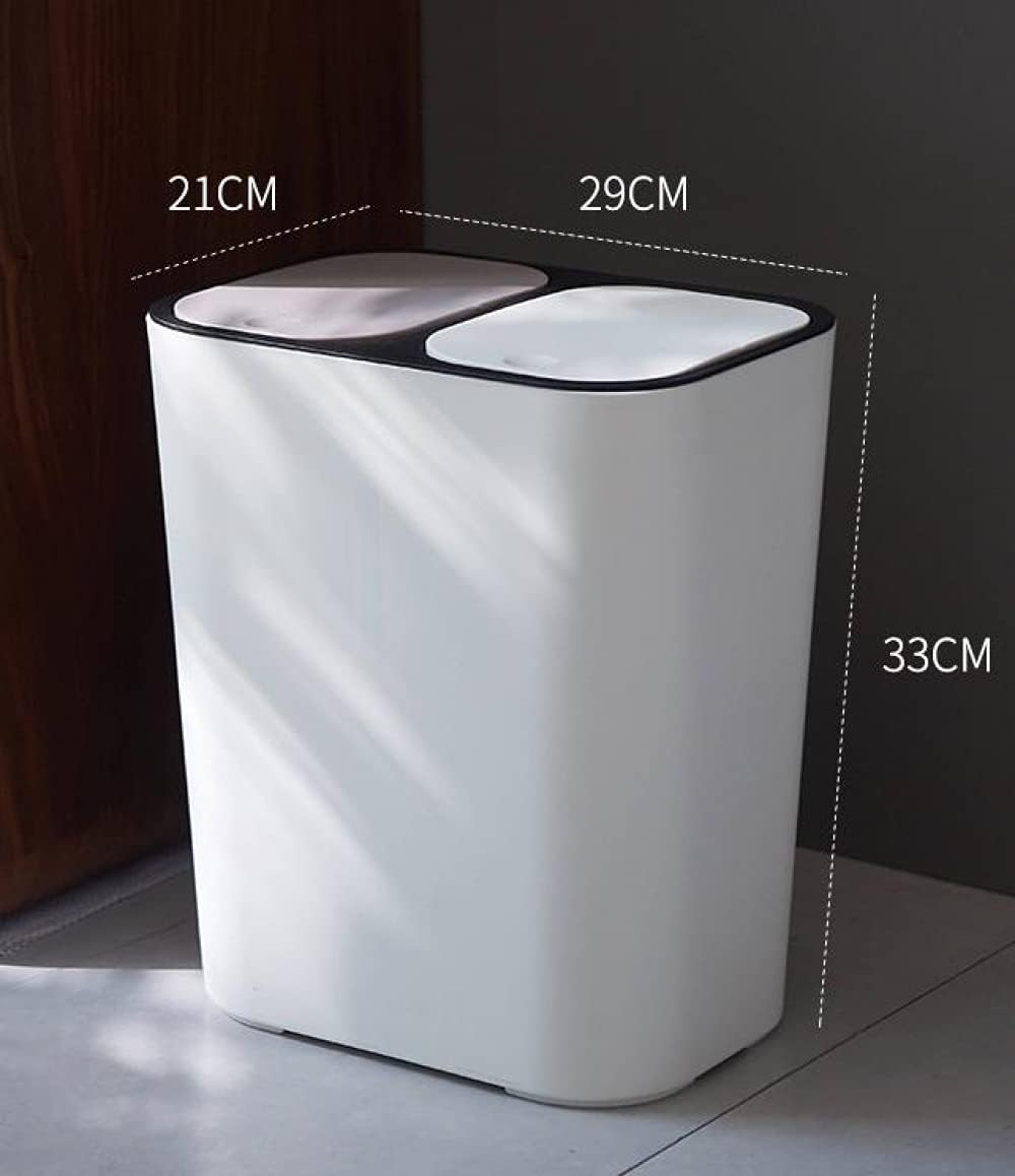 Trash Can, Rectangle Plastic Push-Button Dual Compartment 12liter Recycling Waste Bin Garbage Can-Blue