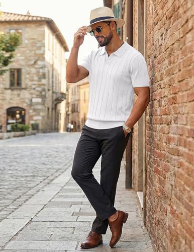 Image of COOFANDY Mens Polo Shirts Short Sleeve V Neck Knit Shirts for Men Casual Old Money Clothes Mens Golf Shirt