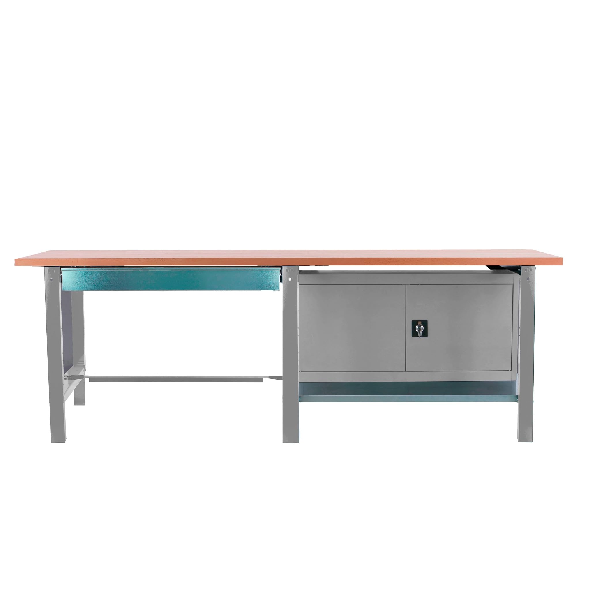 SimonRack Banco de Trabajo Taller Doble, Capacidad Carga 1000 kg, 865x2100x750 mm, 1 Cajón, Guarda Herramientas, Mesa de Trabajo, Gris/Haya - BT6 PRO