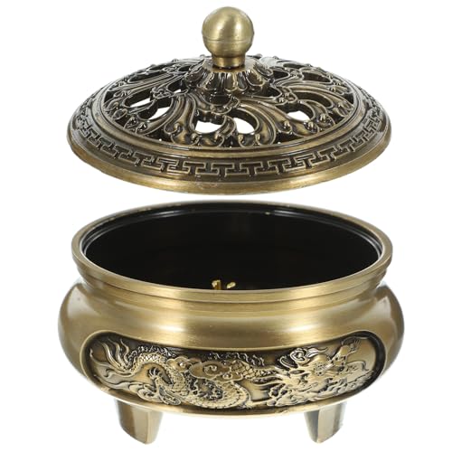 JECOMPRIS Quemador de Incienso de Escritorio Retro de Aleación Tres Patas, Incensario Decorativo para Interior en Estilo Vintage, Adorno Hogar Adecuado para Sala de Té y Oficina