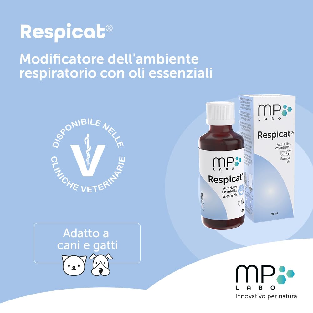 MP Labo Respicat® 30 ml - con Oli Essenziali - Modificatore dell'ambiente respiratorio nell'habitat degli Animali Domestici - Cani e Gatti