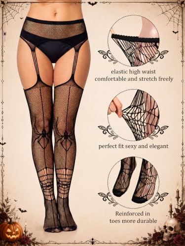 Image of Jadive 6 Pairs Women Plus Size Fishnet Thigh High Stockings Suspender Garter Belt Lingerie Pantyhose Tights for women