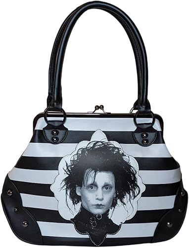 Rock Rebel Edward Scissorhands - Bolsa de bolera Kisslock a rayas blancas y negras, Negro -
